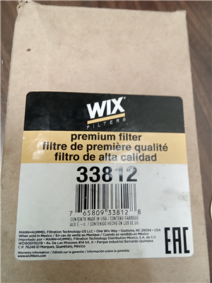 Part Number: 33812                for Caterpillar WIX  