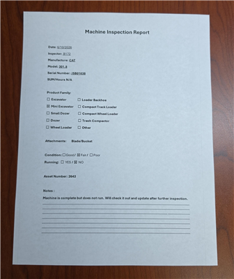 Part Number: MACHINE-301.8-2643   for Caterpillar 301.8