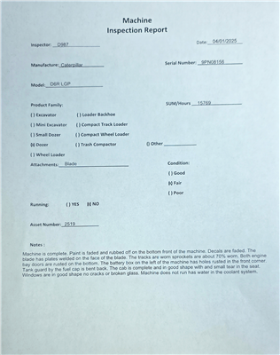 Part Number: MACHINE-D6R-2519     for Caterpillar D6R  